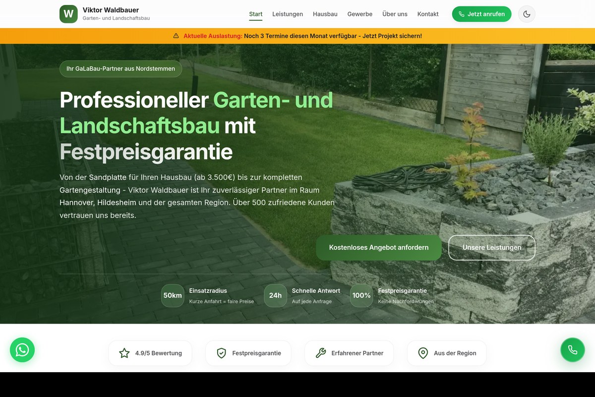 Startseite der Website von Viktor Waldbauer Garten- und Landschaftsbau aus Nordstemmen